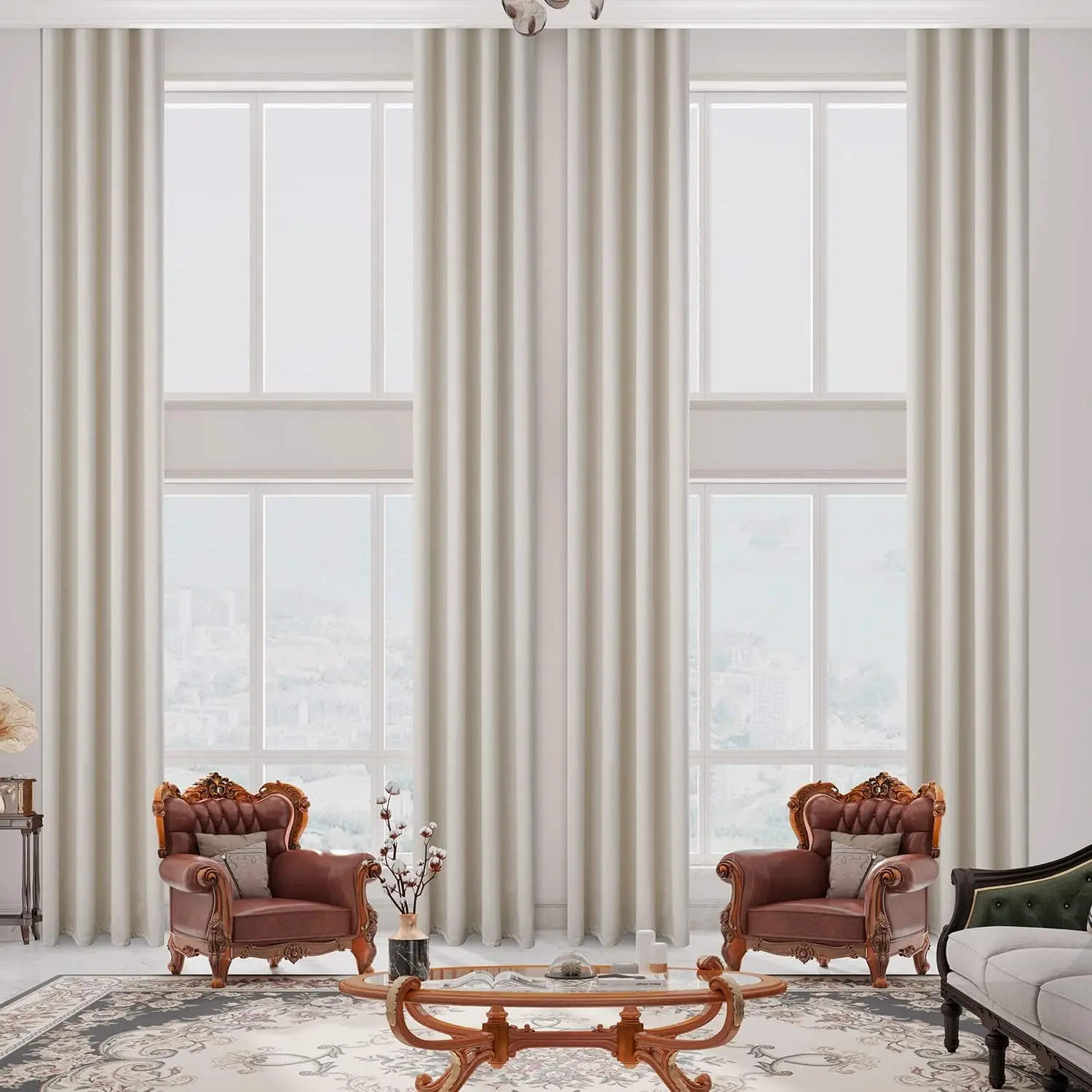 Faux Linen Extra Long Curtain,11ft Length,Symphony of Elegance Thick Threads 2 Story Curtains for High Ceiling,Tall Windows,  Living Room (1 Panel,52 x 132 Inch)