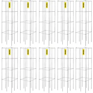 【Father's Day】VEVOR Tomato Cages, 11.8\" x 11.8\" x 46.1\", 10 Packs Square Plant Support Cages, Silver PVC-Coated Steel Tomato Towers for Climbing Vegetables, Plants, Flowers, Fruits