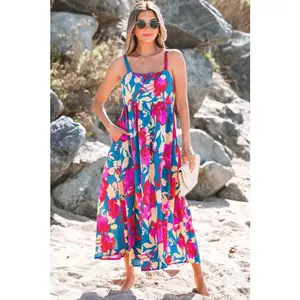 Floral High Waist Sleeveless Flared Maxi Dress