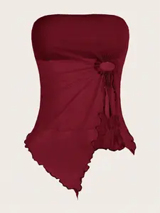 Women's Drawstring Side Asymmetrical Hem Tube Top – Trendy & Chic