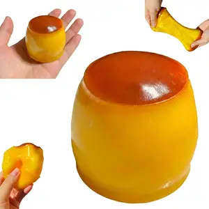 Caramel Pudding Stress Ball Squishy Crunchy Bead Filled Non Rebound Handmade Taba ASMR Anxiety Relief for Adults Party Favor Squeeze Toy Cute Realistic Food Soft Sticky Silicone Dessert