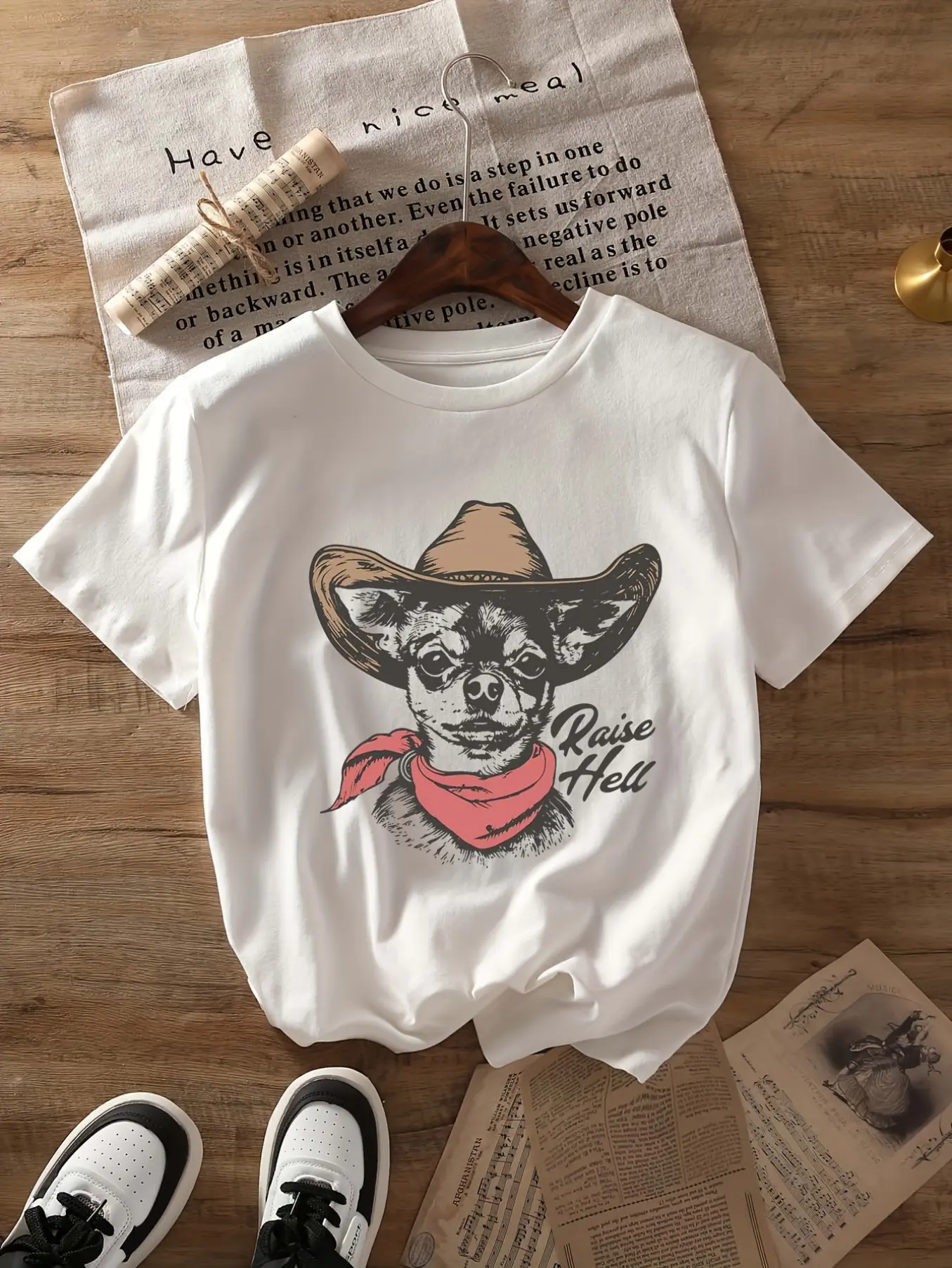 1 piece Chihuahua cartoon print T-shirt cotton kni unisex soft cotton short sleeve t shirt, vintage graphic casual tee for men women teens, perfect birthday holiday gift for camping travel gym daily street  wear