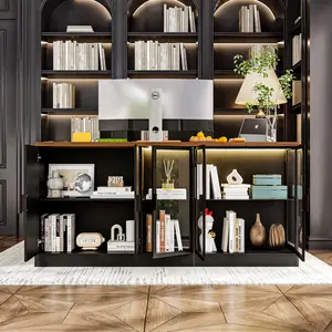 FUFU&GAGA 77" Kitchen Island with Glass Doors & Light Large Storage Island with Drawers Shelves for Home Bar Modern Design 30.3”D x 77.6”W x 36.6”H