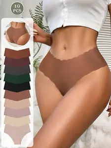 Women's Seamless Slim-Fit Underwear, Comfortable Breathable Triangle Panties, Plain Color, Daily Yoga & Sports Wear, Breathable Seamless Knicker