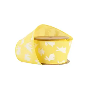 2 1/2" Wired Ribbon | Yellow w/ White All Over Bunny | 10 Yard Roll