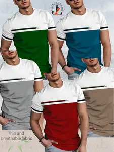 Set of 5 Men'S T-Shirts Featuring Digital Prints with Trendy Designs, Round Neck, Stylish Short Sleeves, Perfect for Sports And Casual Wear