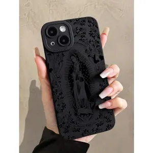 Jesus 1pc Minimalist Rose Virgin Mary Pattern Black Cat Eye Full Coverage IPhone Case Compatible With IPhone 17,,17 Air,11, 11 , 12, 13, 14, 14 Pro, 14 Plus, 14 Pro Max, 15, 15 Pro