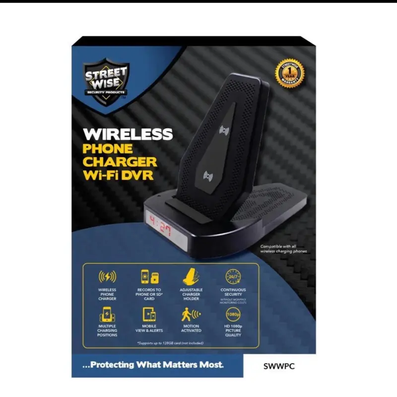Street Wise Wireless Phone Charger Wi-Fi DVR Camera SWWPC with Adjustable Holder & HD 1080p Video Quality