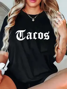 100% Cotton Funny “Tacos” Gothic/Old English–Style Mex-Food T-Shirt