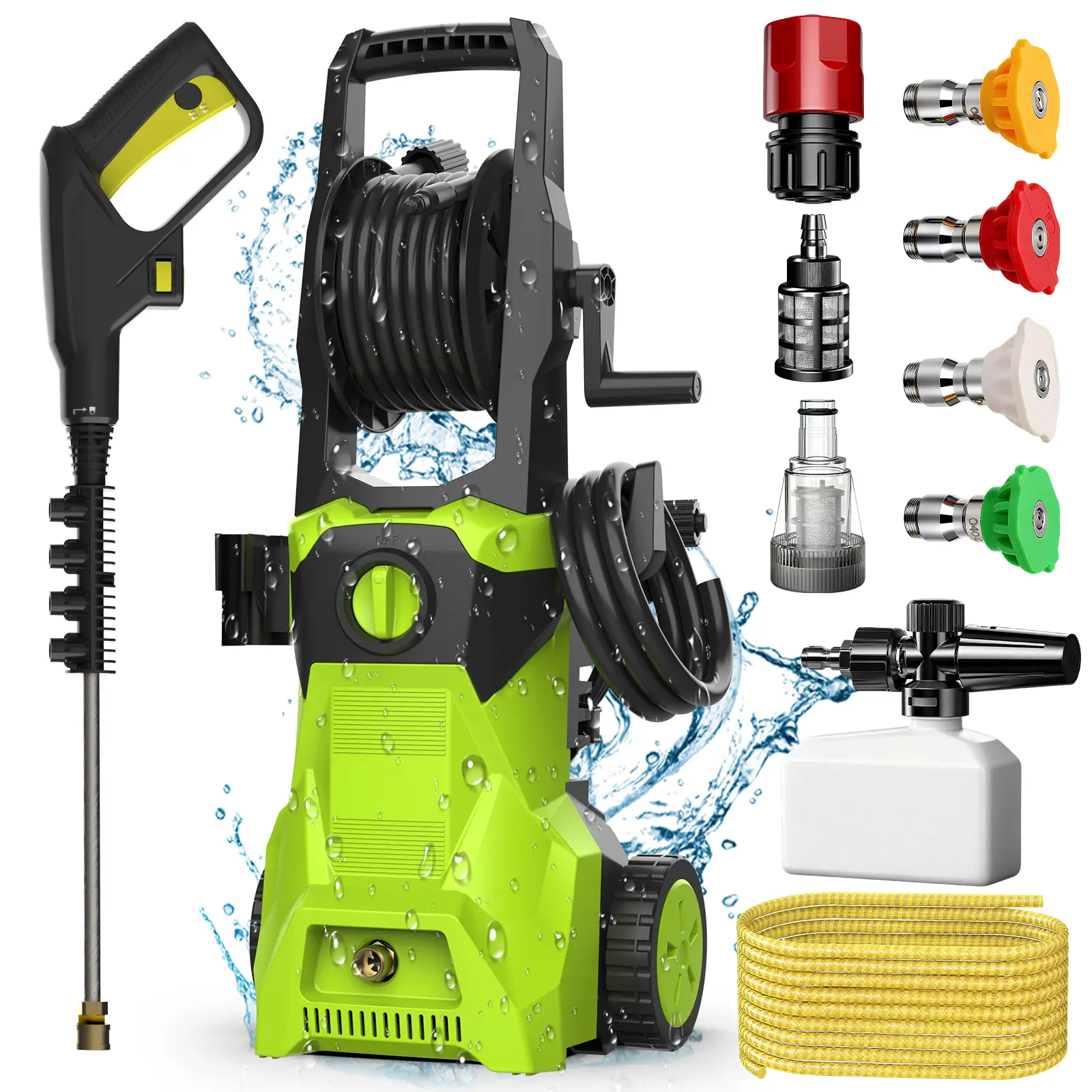 【DealsForYou】2100PSI 1.25GPM  High  Electric Pressure WasherElectric Pressure Washer 1500W, Power Cleaner with 4 Nozzles, Foam Cannon, 16m Hose, Multiple Water Inlet Options for Car, Driveway, Patio, Fence & Garden Cleaning