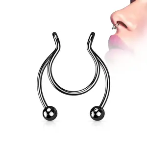 Black Fake Clip On Horseshoe for Septum, Nipple and Ear