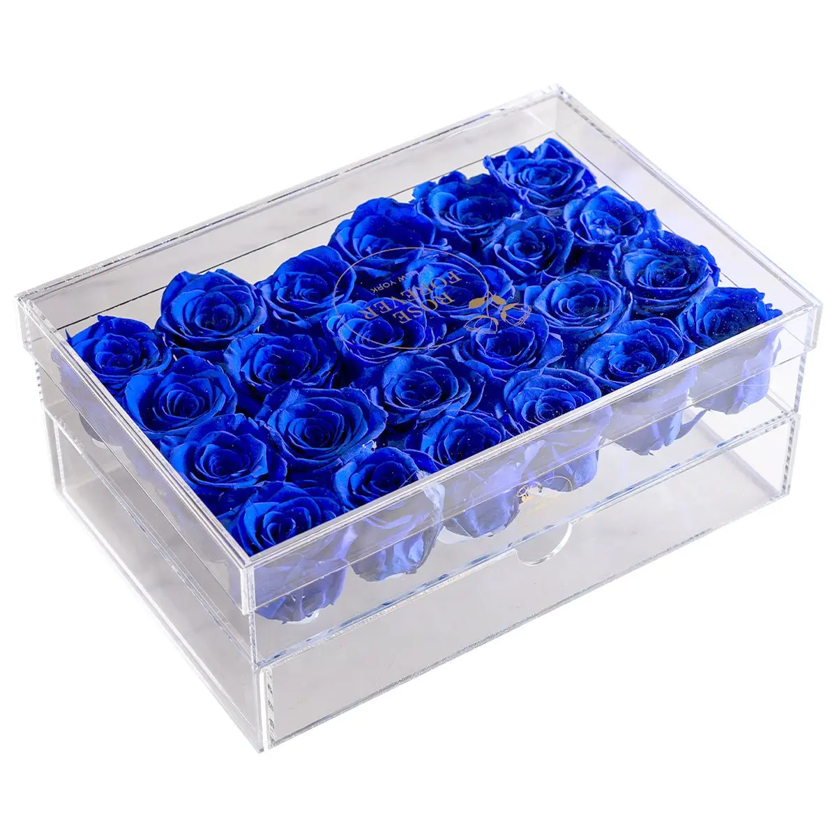 24 Royal Blue Roses - Rectangular Crystal Box