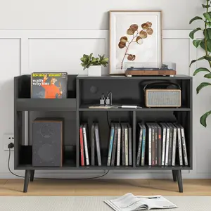 Record Player Stand with Storage Vinyl Record Cabinet Record Player Table with Power Outlet Turntable Stand Large Holder Holds for Living Room Organiser Racks
