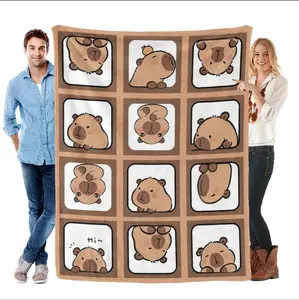 Cute Capybara Blanket | Kawaii Cartoon Capybara Soft Fleece Throw Blanket for Capybara Lovers