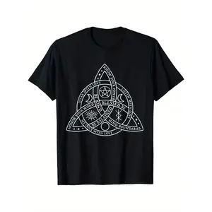 Triquetra Witch Power Witchcraft Symbol, Celtic Witch Green T-Shirt Summer Casual Power Symbol Printed T-Shirt, 200g Fabric Weight 100% Cotton S-XXXXL Men's T-Shirt, Soft, Breathable, Comfortable, Unique Gift Idea T-Shirt Fun Shirts Casual Short-Sleeve