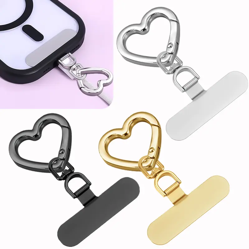 Upgrade Version 360° Rotating Stainless Steel Phone Lanyard Connector, Heart Shaped Non-Stick Metal Strap, Ultra-Thin Safety Rope Accessory Set, Cell Phone Charm