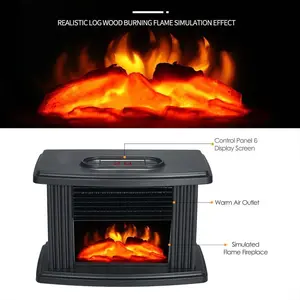 Portable 1000W Electric Fireplace Heater with Realistic 3D Flames, Adjustable Heat Modes, and Overheating Protection for Home & Office - Black