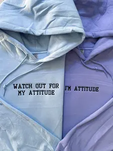 Watch Out for my Attitude & I'm Attitude Matching Embroidered ( Message Us For Custom Name ) Hoodie Set – Playful Trouble & Trouble Heart Couple Sweatshirts, Funny His And Hers Matching Outfit, Cute Best Friend Or Partner Gift With Minimal Embroidery