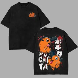 valentine shirts Vintage Chainsaw Man Pochita Kawaii T-shirt, Kawaii washed Double-Sided Print, Anime Manga Hoodie, Shirt Graphic tees Cotton