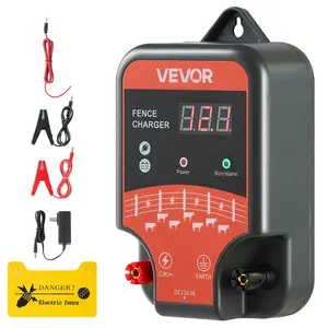 summervibes VEVOR Electric Fence Charger, 10kV 3J, AC DC Electric Fence Energizer with LED Indicator, 1.86 Miles Range, Powerful Plug-in Fences Charger, Prevents Wild Animals Intrusion for Livestock Poultry, Alligator Clips, Weatherproof
