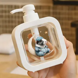 Adorable Pump Dispenser with Guinea Pig on Crescent Moon Design - Refillable Plastic Container for Soap, Lotion, and Cleaner - Perfect for Bathroom and Kitchen Decor