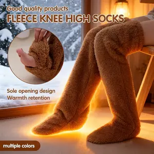 Over Knee High Fuzzy Long Socks Winter Warm Cold Leg Knee Joint Cold-proof Stockings Home Floor Sleeping Socks for Men & Women in Brown Blue Dark Gray Pink Purple Silver Gray