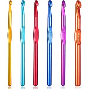 6pcs Metal Crochet Hooks Set,Ergonomic Crochet Hooks for Arthritic Hands,Large Aluminum Knitting Needles,Crocheting Needle for Chunky Yarn,Gift for Crochets Beginners,6mm,7mm,8mm,9mm,10mm,12mm
