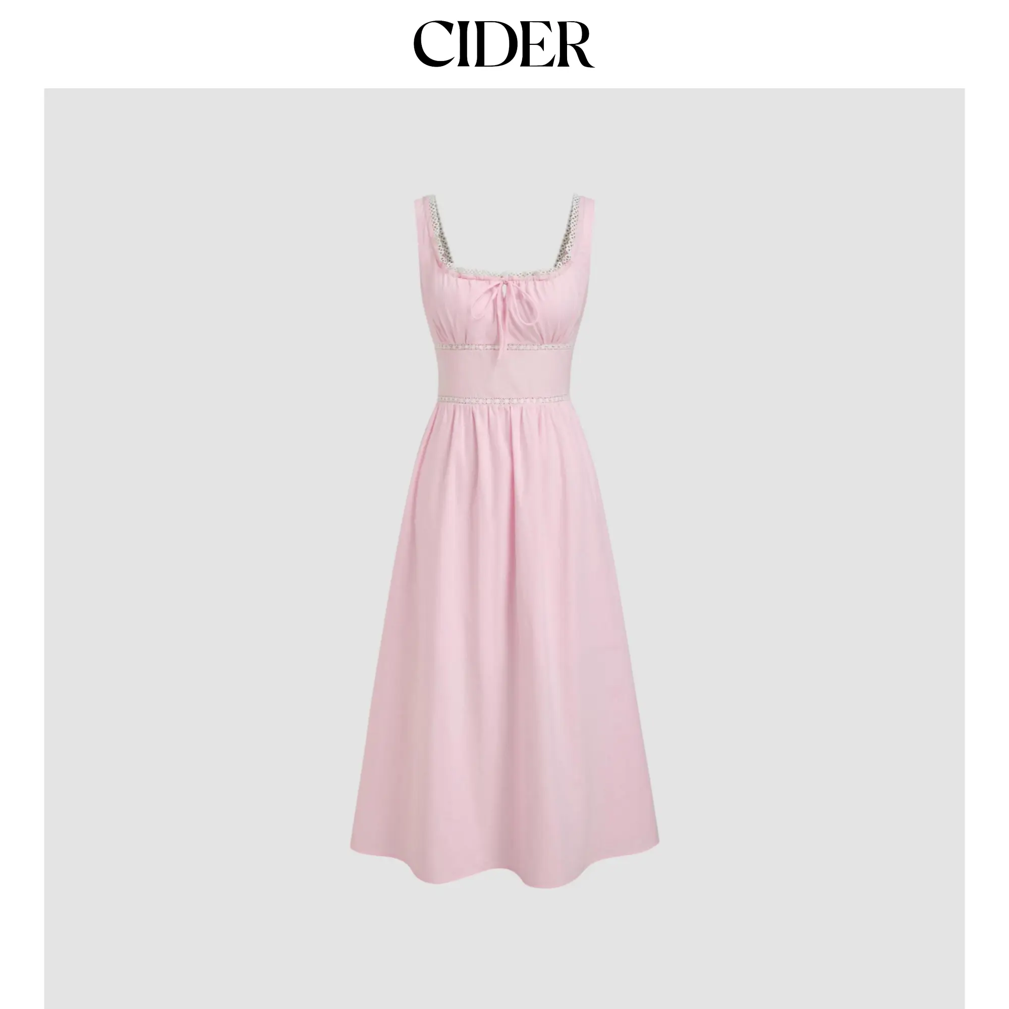 Cider Women's Solid Woven Square Neck Knotted Ruffle Shirred Maxi Dress - Fully Lined, Medium Weight, Non-Stretch, Straight, Casual