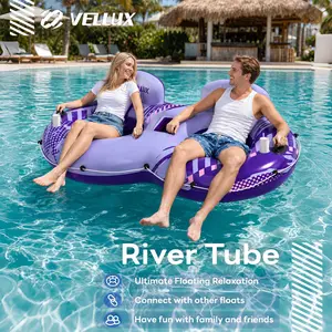 Double Inflatable Pool Float - Connectable River Tube with Handles - with Cup  - Summer Float for Couples & Friends
