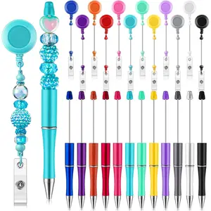24 Pcs DIY Beadable Kit, Includes 12 Beadable Ballpoint Pens & 12 Easy-Pull Buttons, Perfect for Nurses Teachers Gifts Office School Supplies