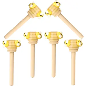 6 Pcs Bee Tiered Tray Decor, Faux Honey Mini Bee Wood Dippers, Honeycomb Stick with Fake Bumblebee Decors, Spring Summer Farmhouse Tabletop Centerpieces, Housewarming Wedding Party Gift