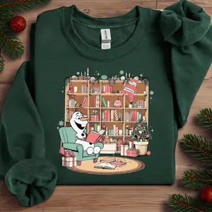 Retro Olaf Reading Books Sweatshirt, Librarian Christmas Crewneck, Christmas Teacher Sweatshirt, Book Lover Shirt, Teacher Gift DWP