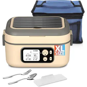 Cordless Electric Heated Lunch Box, XL 6.3Cups Rechargeable  Warmer Lunch Box with Self Heating,  Timer, Adjustable Temperature, Leakproof, , Removable Divider Yellow