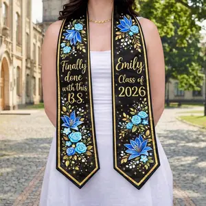 Personalized Floral Graduation Stole Class of 2026, Custom Graduation Sash for High School College, Graduation Gift for Daughter