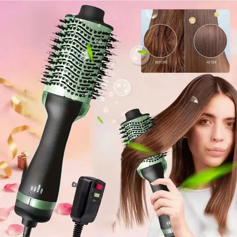 4-in-1 Hair Dryer Brush & Volumizer Styler - Negative Ion Anti-Frizz Ceramic Titanium Barrel Hair Tool for Smooth DIY Blowout, Thermal Brush Blowout & Boost