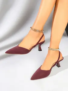 Women's Pointed Toe Slingback Kitten Heels Elegant Office Style Faux Leather Elastic Strap Spool Heel Dress Pumps for Work & Party