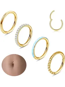 4 Pcs 14G Belly Button Rings Surgical Steel Belly Rings Hoop for Women Clear CZ Opal Clicker Hoop Navel Rings Belly Bar Belly Button Hoop Nose Lip Eyebrow Body Piercing Jewelry 8/10/12mm