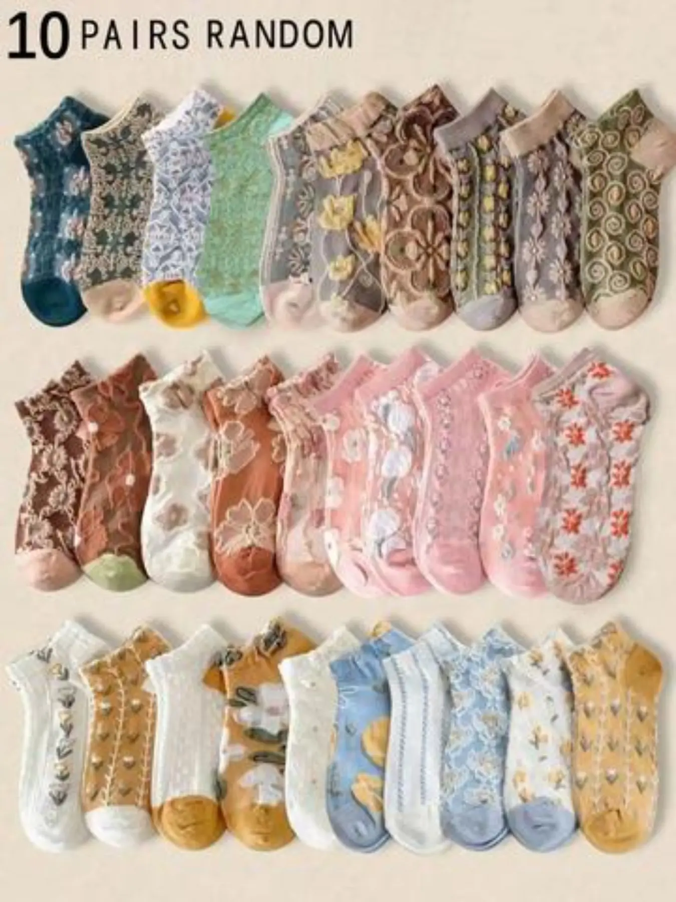 Women's Vintage 3D Floral Print Pattern Everyday Casual Socks, Comfy Breathable Socks, Breathable Ankle Socks, Fashionable Low Top Socks, Comfortable Soft Ethnic Style Socks