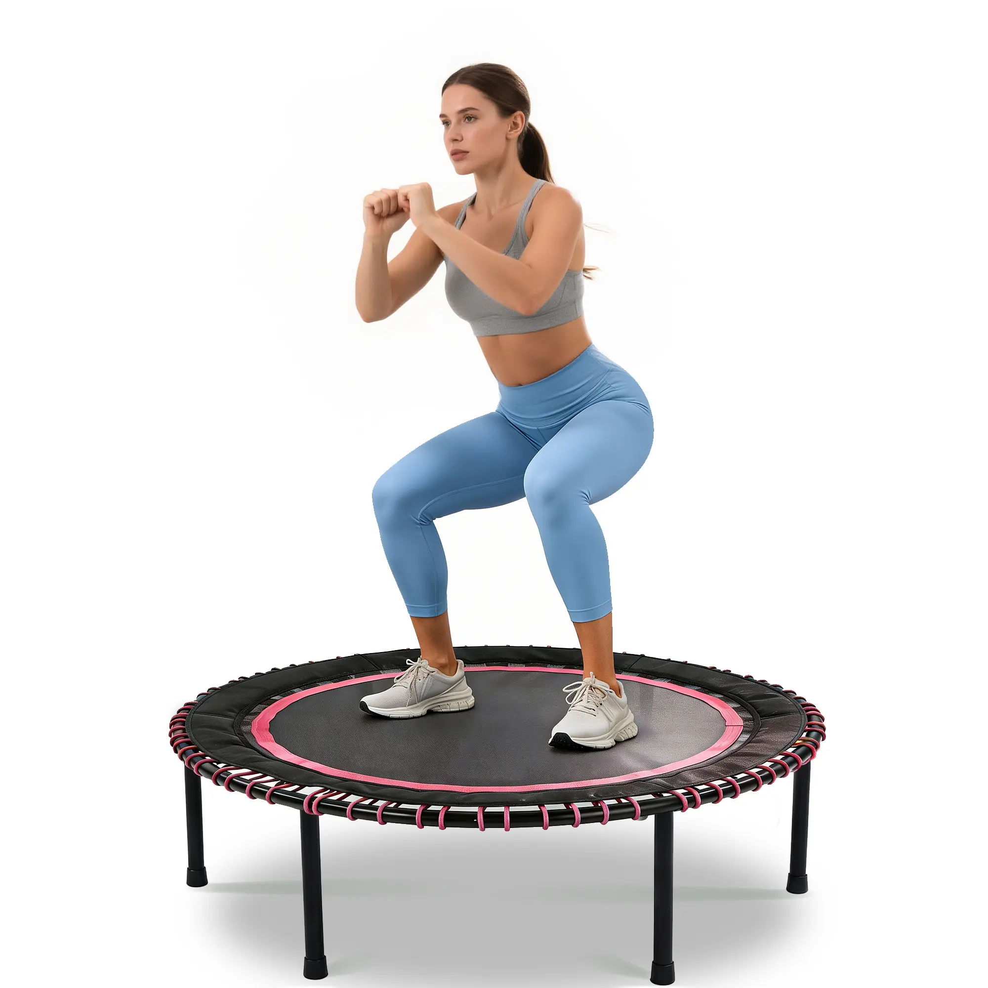 Mersco 48 In Springless Mini Trampoline for Adults, High-Quality Bungee Rebounder with Handle & Iron Frame for Indoor Healthy Exercise, Safer Fitness, 330 lbs Capacity, Worry-Free Installation, Cardio Fitness, 6 Months, Easy Installation, Metal, Health Be