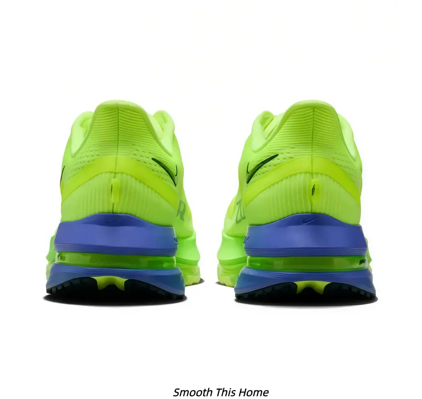Fluorescent Green Gradient Mesh Racing Running Sneakers Black Side Logo Layered Blue Visible Cushion Thick Elevated Midsole Lightweight Breathable Training Fitness Shoes Unisex