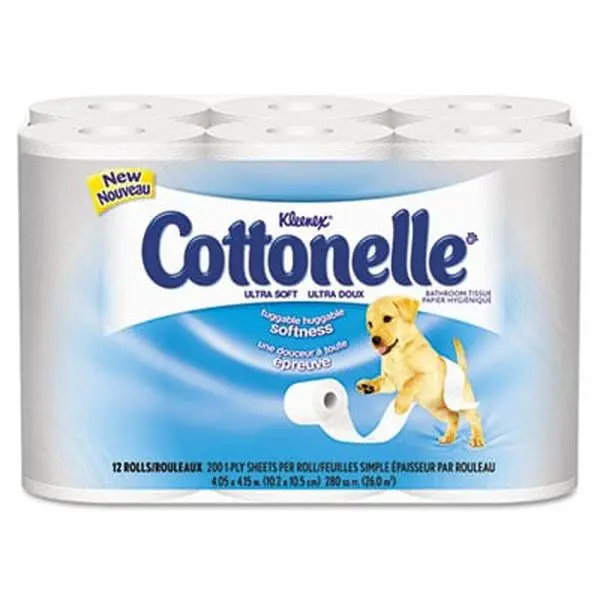 Kimberly-Clark KLEENEX COTTONELLE Premium-Tier Luxury Cotton Roll Toilet Paper & Wipes, 1-Ply (Single Ply), 200 Sheets (151-300 Sheets) per Unit, 48 Units per Carton (12456)