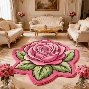 Unusual Shape Fashion Creative Rose Petal Print Decorative Carpet, Fluffy Modern Rug, Luxury Plush Rug for Living Room Bedroom Balcony