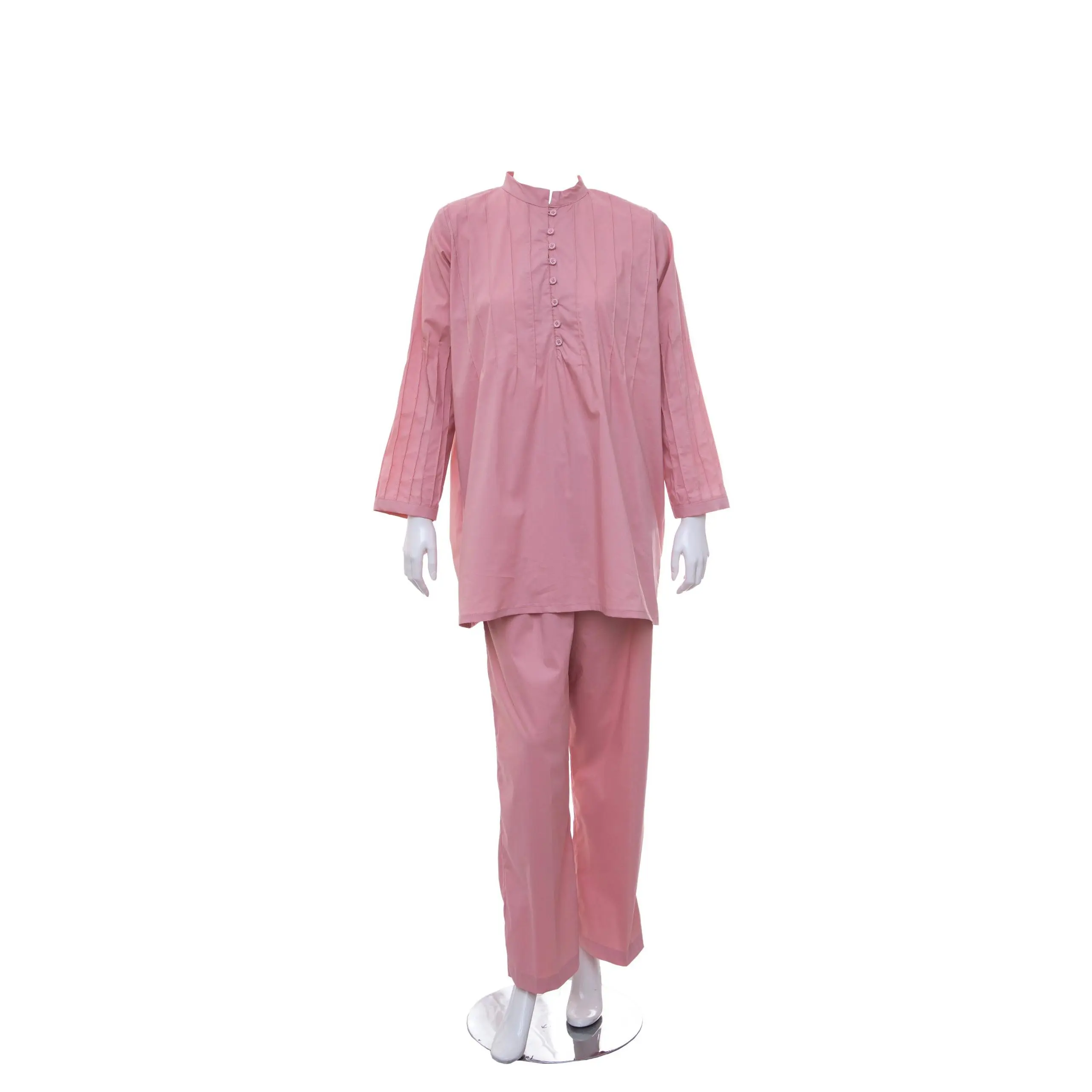 RC-3001 Pink Pleated Top and Pants Set 100% Cotton Matching Outfit No Additional Features