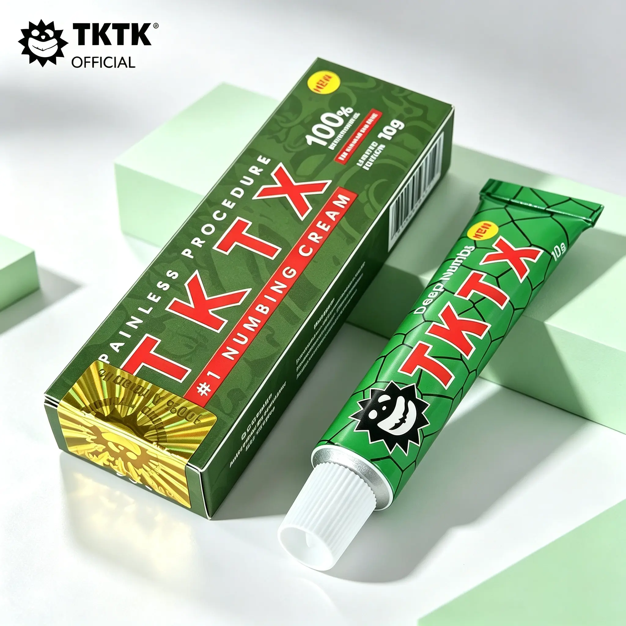 TK-TX Green Numbing Cream 10g, Deep Skin Numbing Topical Cream for Tattoo, Permanent Makeup, Microblading, Microneedling, Body Piercing, Laser Treatment & Waxing, Long Lasting Painless Procedure Cream.