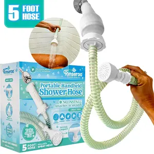 Rinseroo Portable Handheld Shower Hose - 5 Foot Pressure Showerhead for Easy Accessible Bathing - Universal Compatibility & Gravity Work - Ideal for Seniors & Caregivers Pressure Showerhead