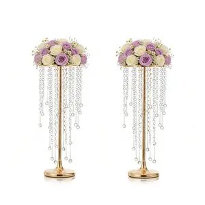 2 Dorado Large Jars of 39.5 Inches, Metal Flower Support for Table with Glass Rim, Golden Flower Pot for Parties, Home, Events, Receptions, Durable and Resistant to Oxidation
