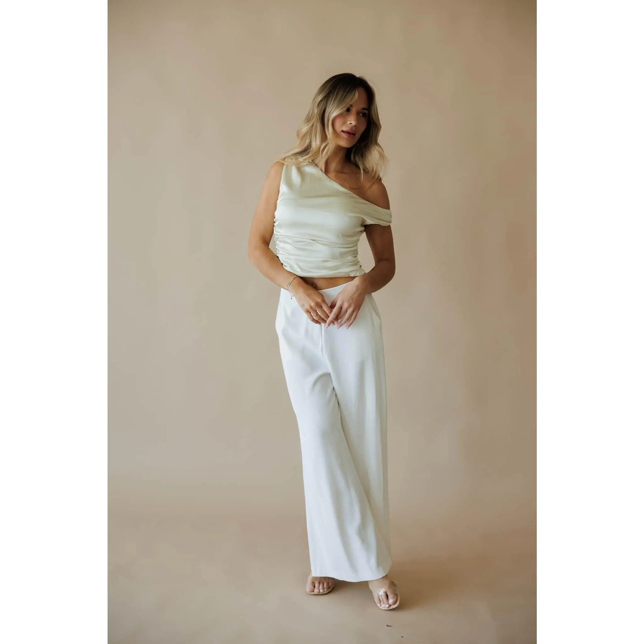 Satin Ruched One Shoulder Top