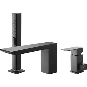 VEVOR Roman Tub Faucet, 3 Hole Waterfall Bathtub Faucet, Roman Bathtub Faucets Set with 2 Handles, Deck Mount Bath Tub Faucets Set for Pet Washing, Baby Care, Adult Bathing, Matte Black, Drip-FreeVEVOR Super Brand Day