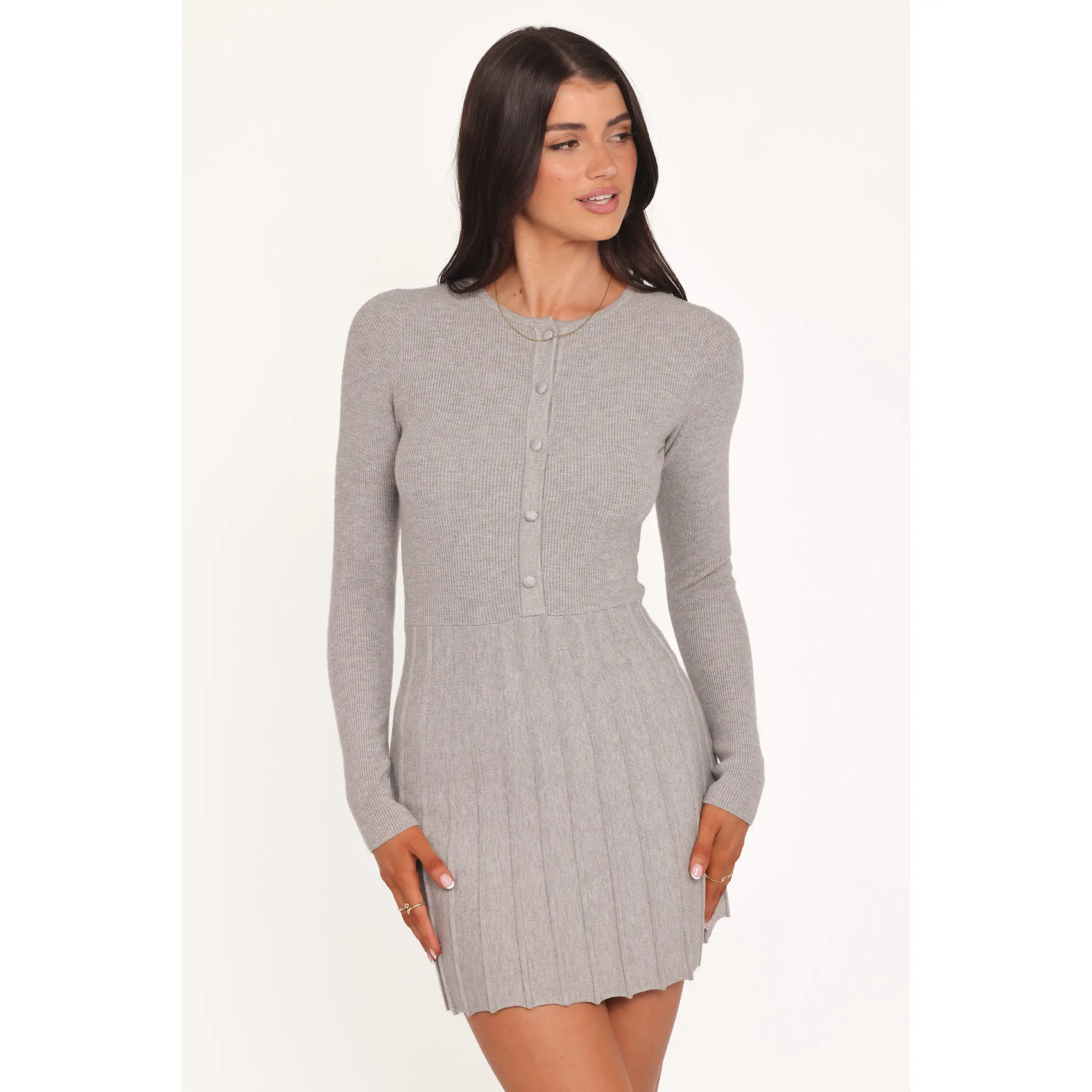Darlina Long Sleeve Mini Dress - Heather Grey