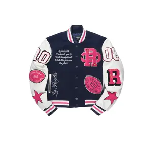 Adrienne Navy/Pink Oversized Varsity Jacket